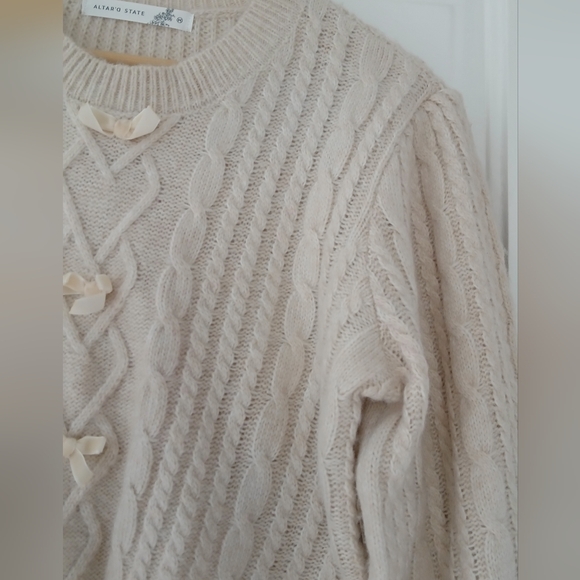 Altar'd State Crop Knit Bow-Accent Sweater in Taupe - Picture 13 of 15